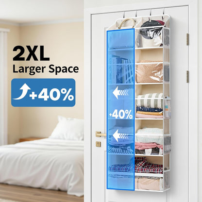 Over the Door Organizer for Bedroom, Pantry, Bathroom, 5 Shelf Grey | Anti-Tilt Design, 44 lb Load Capacity, Hanging Door Organizer with 5 Large Capacity Pockets, Behind Door Storage for Nursery