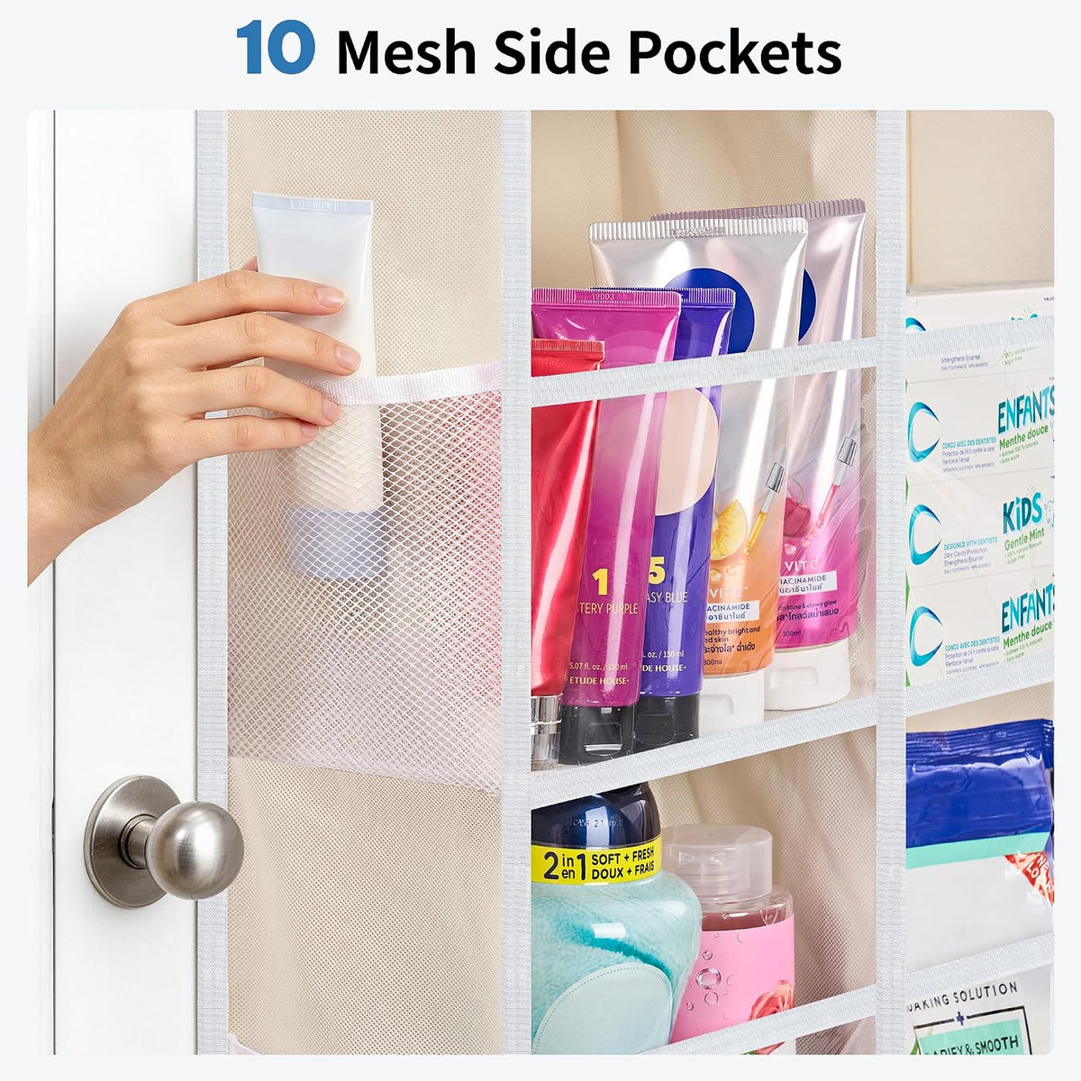 Over the Door Organizer for Bedroom, Pantry, Bathroom, 5 Shelf Grey | Anti-Tilt Design, 44 lb Load Capacity, Hanging Door Organizer with 5 Large Capacity Pockets, Behind Door Storage for Nursery