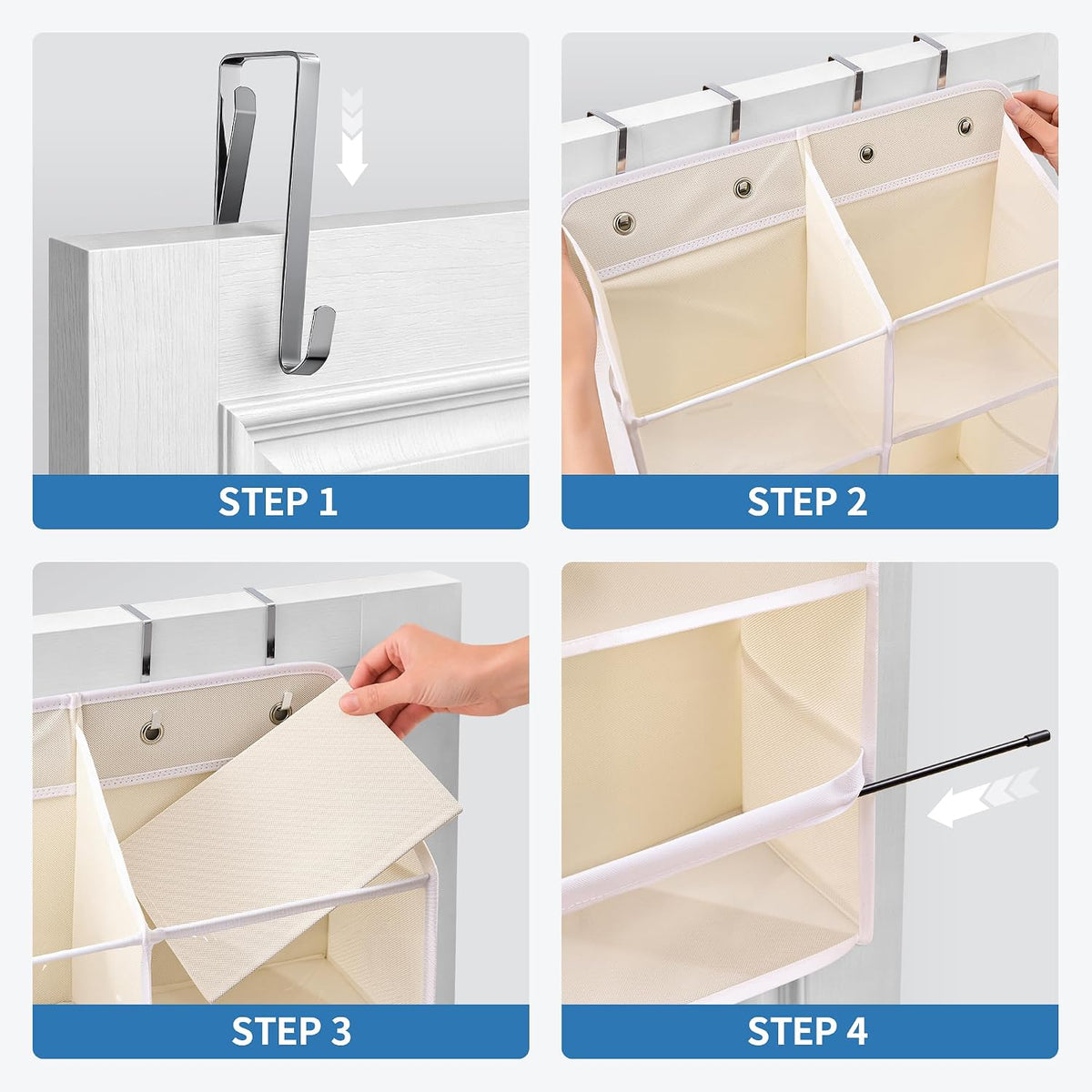 Over the Door Organizer for Bedroom, Pantry, Bathroom, 5 Shelf Grey | Anti-Tilt Design, 44 lb Load Capacity, Hanging Door Organizer with 5 Large Capacity Pockets, Behind Door Storage for Nursery