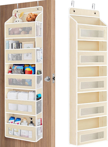 Over the Door Organizer for Bedroom, Pantry, Bathroom, 5 Shelf Grey | Anti-Tilt Design, 44 lb Load Capacity, Hanging Door Organizer with 5 Large Capacity Pockets, Behind Door Storage for Nursery