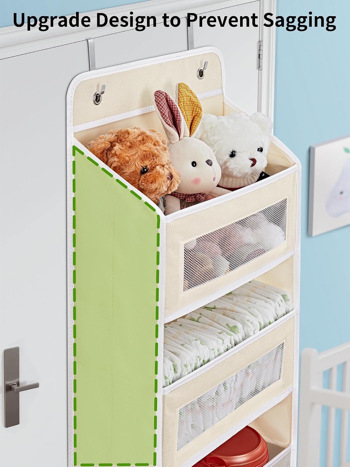 Over the Door Organizer for Bedroom, Pantry, Bathroom, 5 Shelf Grey | Anti-Tilt Design, 44 lb Load Capacity, Hanging Door Organizer with 5 Large Capacity Pockets, Behind Door Storage for Nursery
