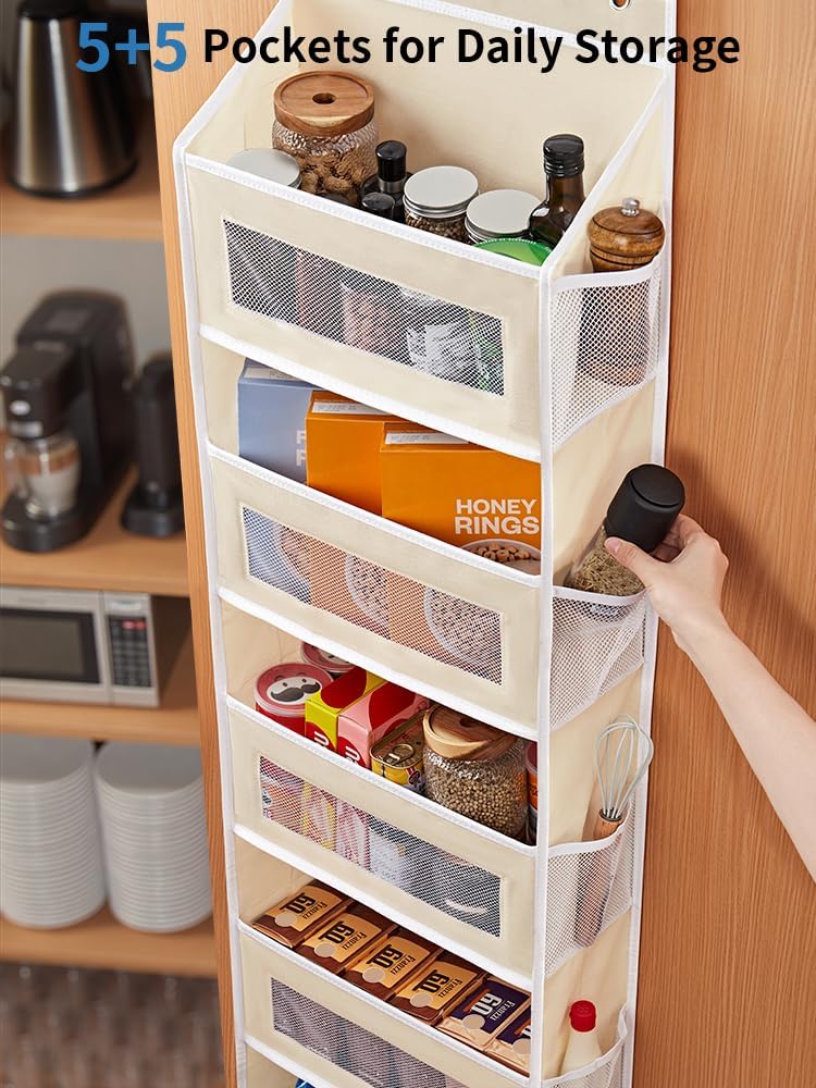 Over the Door Organizer for Bedroom, Pantry, Bathroom, 5 Shelf Grey | Anti-Tilt Design, 44 lb Load Capacity, Hanging Door Organizer with 5 Large Capacity Pockets, Behind Door Storage for Nursery