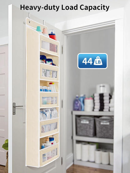 Over the Door Organizer for Bedroom, Pantry, Bathroom, 5 Shelf Grey | Anti-Tilt Design, 44 lb Load Capacity, Hanging Door Organizer with 5 Large Capacity Pockets, Behind Door Storage for Nursery