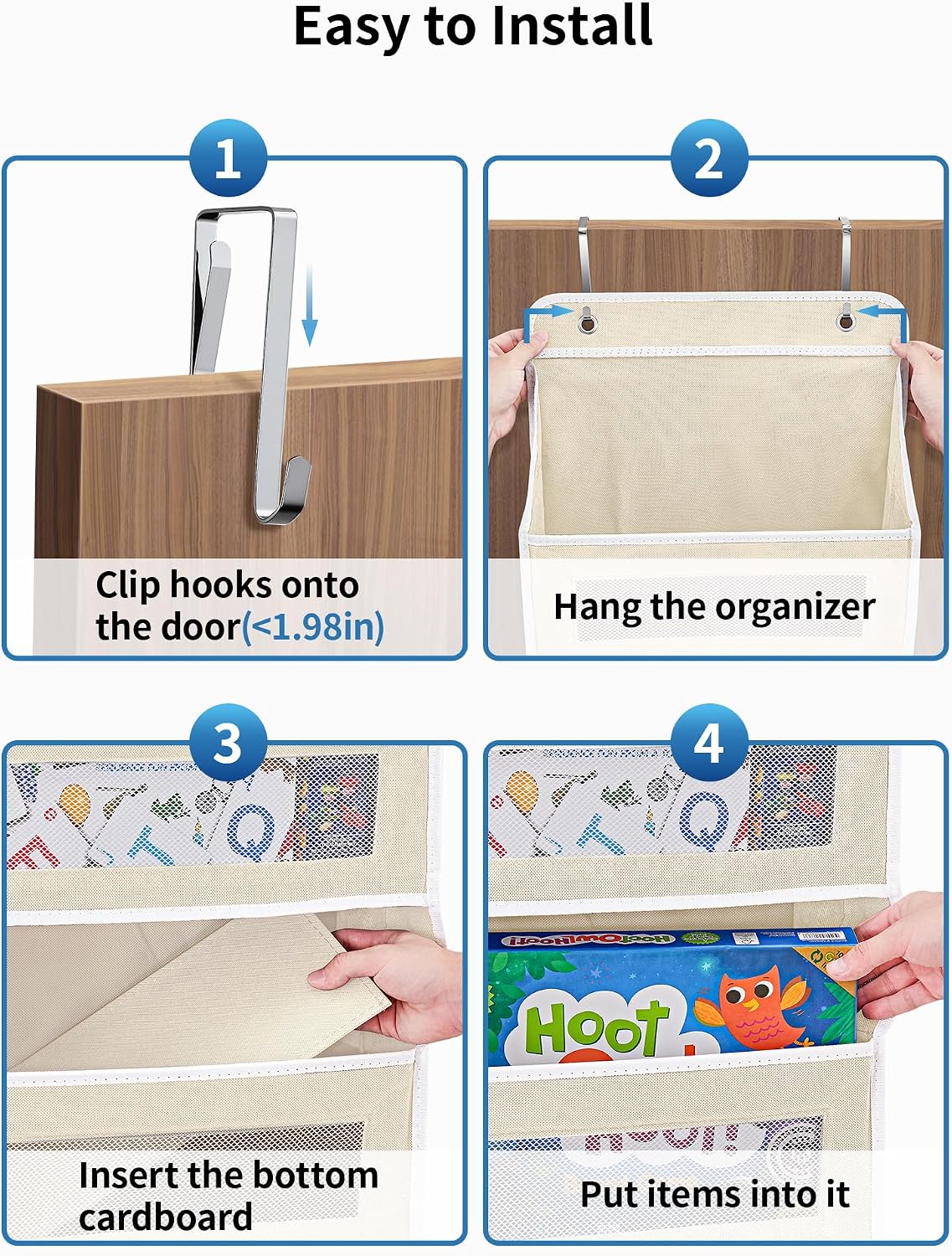 Over the Door Organizer for Bedroom, Pantry, Bathroom, 5 Shelf Grey | Anti-Tilt Design, 44 lb Load Capacity, Hanging Door Organizer with 5 Large Capacity Pockets, Behind Door Storage for Nursery