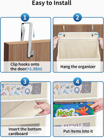 Over the Door Organizer for Bedroom, Pantry, Bathroom, 5 Shelf Grey | Anti-Tilt Design, 44 lb Load Capacity, Hanging Door Organizer with 5 Large Capacity Pockets, Behind Door Storage for Nursery