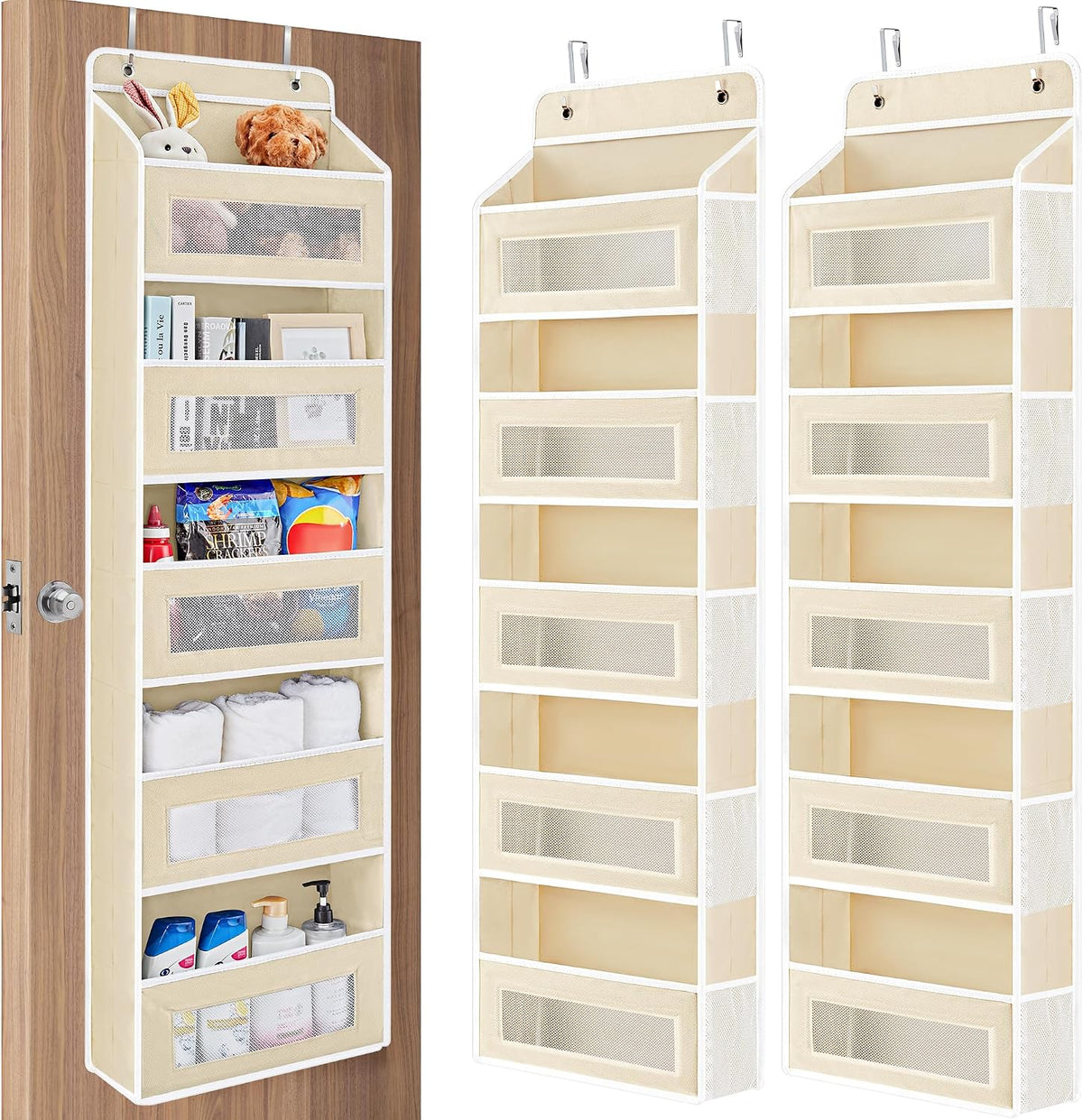 Over the Door Organizer for Bedroom, Pantry, Bathroom, 5 Shelf Grey | Anti-Tilt Design, 44 lb Load Capacity, Hanging Door Organizer with 5 Large Capacity Pockets, Behind Door Storage for Nursery