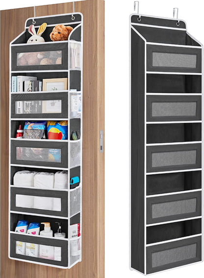 Over the Door Organizer for Bedroom, Pantry, Bathroom, 5 Shelf Grey | Anti-Tilt Design, 44 lb Load Capacity, Hanging Door Organizer with 5 Large Capacity Pockets, Behind Door Storage for Nursery