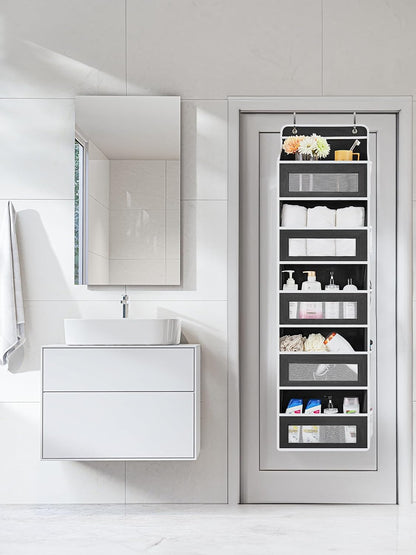 Over the Door Organizer for Bedroom, Pantry, Bathroom, 5 Shelf Grey | Anti-Tilt Design, 44 lb Load Capacity, Hanging Door Organizer with 5 Large Capacity Pockets, Behind Door Storage for Nursery