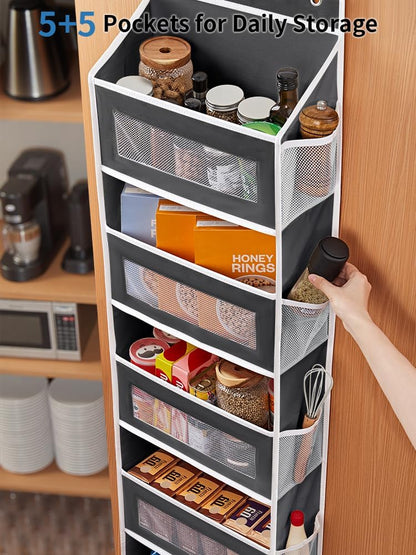 Over the Door Organizer for Bedroom, Pantry, Bathroom, 5 Shelf Grey | Anti-Tilt Design, 44 lb Load Capacity, Hanging Door Organizer with 5 Large Capacity Pockets, Behind Door Storage for Nursery