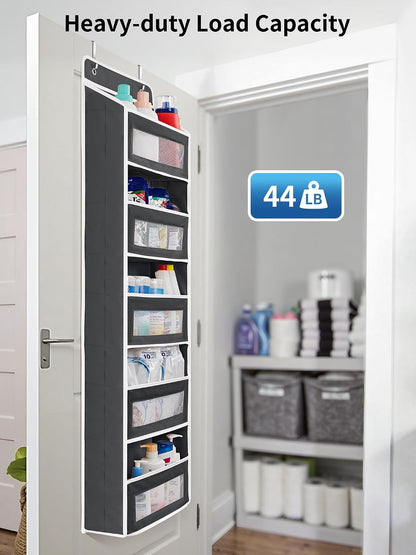 Over the Door Organizer for Bedroom, Pantry, Bathroom, 5 Shelf Grey | Anti-Tilt Design, 44 lb Load Capacity, Hanging Door Organizer with 5 Large Capacity Pockets, Behind Door Storage for Nursery