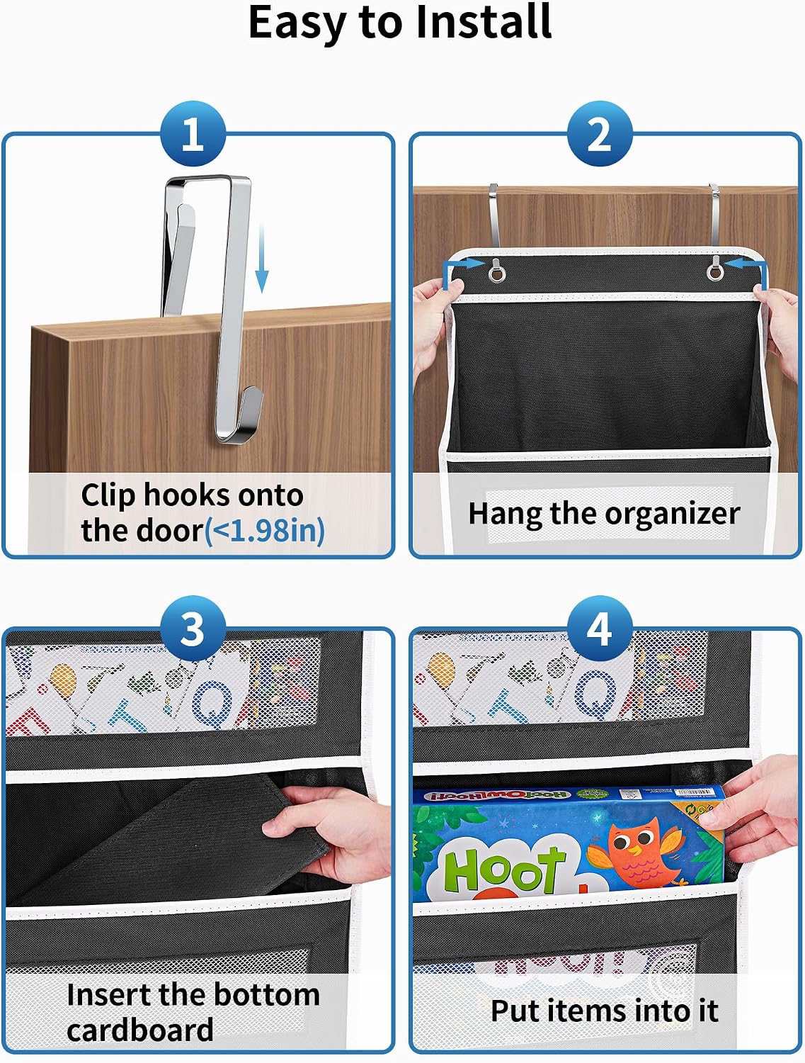 Over the Door Organizer for Bedroom, Pantry, Bathroom, 5 Shelf Grey | Anti-Tilt Design, 44 lb Load Capacity, Hanging Door Organizer with 5 Large Capacity Pockets, Behind Door Storage for Nursery