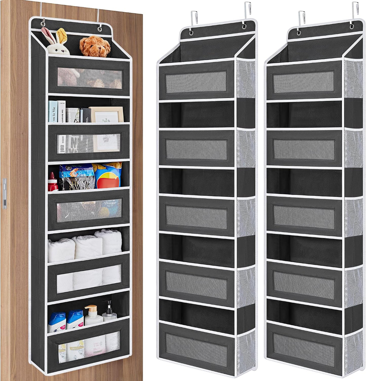 Over the Door Organizer for Bedroom, Pantry, Bathroom, 5 Shelf Grey | Anti-Tilt Design, 44 lb Load Capacity, Hanging Door Organizer with 5 Large Capacity Pockets, Behind Door Storage for Nursery