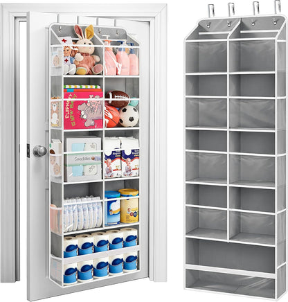 Over the Door Organizer for Bedroom, Pantry, Bathroom, 5 Shelf Grey | Anti-Tilt Design, 44 lb Load Capacity, Hanging Door Organizer with 5 Large Capacity Pockets, Behind Door Storage for Nursery