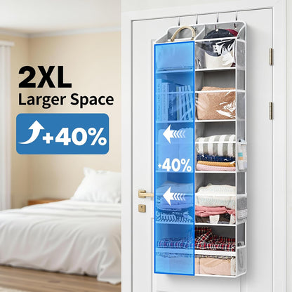 Over the Door Organizer for Bedroom, Pantry, Bathroom, 5 Shelf Grey | Anti-Tilt Design, 44 lb Load Capacity, Hanging Door Organizer with 5 Large Capacity Pockets, Behind Door Storage for Nursery