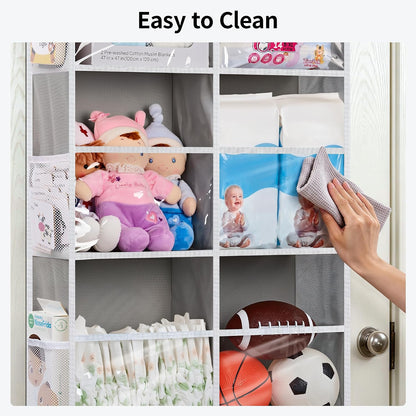 Over the Door Organizer for Bedroom, Pantry, Bathroom, 5 Shelf Grey | Anti-Tilt Design, 44 lb Load Capacity, Hanging Door Organizer with 5 Large Capacity Pockets, Behind Door Storage for Nursery
