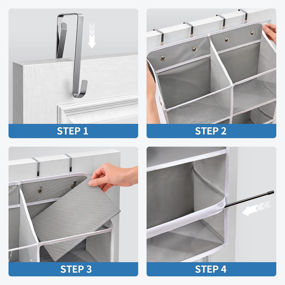 Over the Door Organizer for Bedroom, Pantry, Bathroom, 5 Shelf Grey | Anti-Tilt Design, 44 lb Load Capacity, Hanging Door Organizer with 5 Large Capacity Pockets, Behind Door Storage for Nursery
