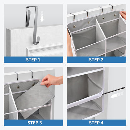 Over the Door Organizer for Bedroom, Pantry, Bathroom, 5 Shelf Grey | Anti-Tilt Design, 44 lb Load Capacity, Hanging Door Organizer with 5 Large Capacity Pockets, Behind Door Storage for Nursery