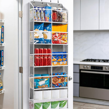 Over the Door Organizer for Bedroom, Pantry, Bathroom, 5 Shelf Grey | Anti-Tilt Design, 44 lb Load Capacity, Hanging Door Organizer with 5 Large Capacity Pockets, Behind Door Storage for Nursery