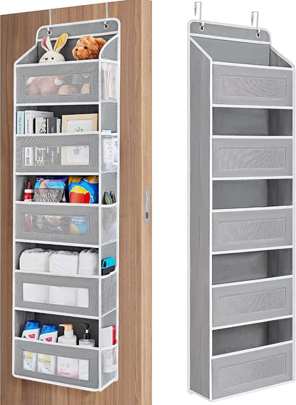 Over the Door Organizer for Bedroom, Pantry, Bathroom, 5 Shelf Grey | Anti-Tilt Design, 44 lb Load Capacity, Hanging Door Organizer with 5 Large Capacity Pockets, Behind Door Storage for Nursery