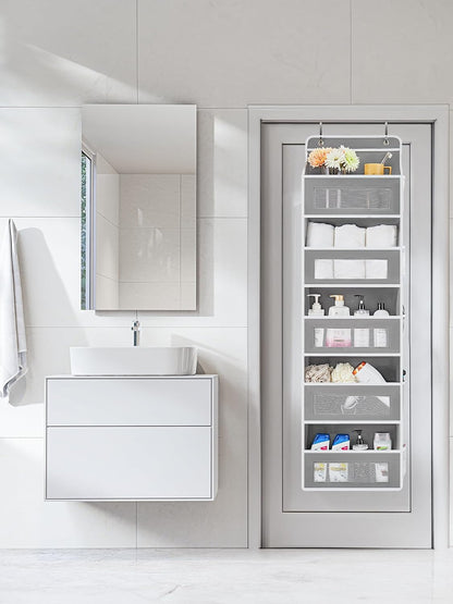 Over the Door Organizer for Bedroom, Pantry, Bathroom, 5 Shelf Grey | Anti-Tilt Design, 44 lb Load Capacity, Hanging Door Organizer with 5 Large Capacity Pockets, Behind Door Storage for Nursery