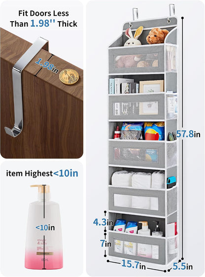 Over the Door Organizer for Bedroom, Pantry, Bathroom, 5 Shelf Grey | Anti-Tilt Design, 44 lb Load Capacity, Hanging Door Organizer with 5 Large Capacity Pockets, Behind Door Storage for Nursery