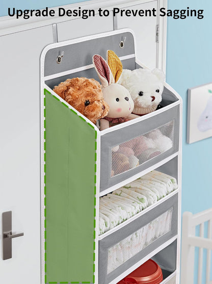 Over the Door Organizer for Bedroom, Pantry, Bathroom, 5 Shelf Grey | Anti-Tilt Design, 44 lb Load Capacity, Hanging Door Organizer with 5 Large Capacity Pockets, Behind Door Storage for Nursery