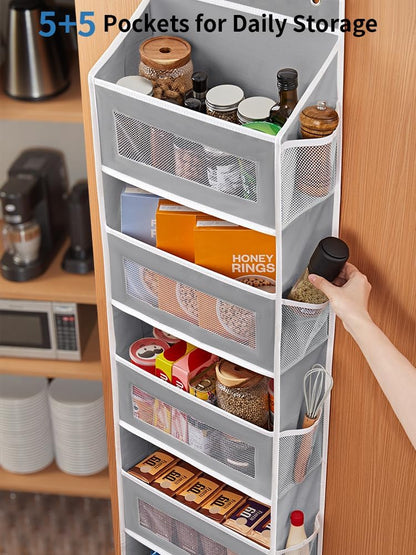 Over the Door Organizer for Bedroom, Pantry, Bathroom, 5 Shelf Grey | Anti-Tilt Design, 44 lb Load Capacity, Hanging Door Organizer with 5 Large Capacity Pockets, Behind Door Storage for Nursery