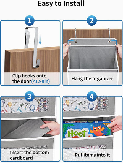 Over the Door Organizer for Bedroom, Pantry, Bathroom, 5 Shelf Grey | Anti-Tilt Design, 44 lb Load Capacity, Hanging Door Organizer with 5 Large Capacity Pockets, Behind Door Storage for Nursery