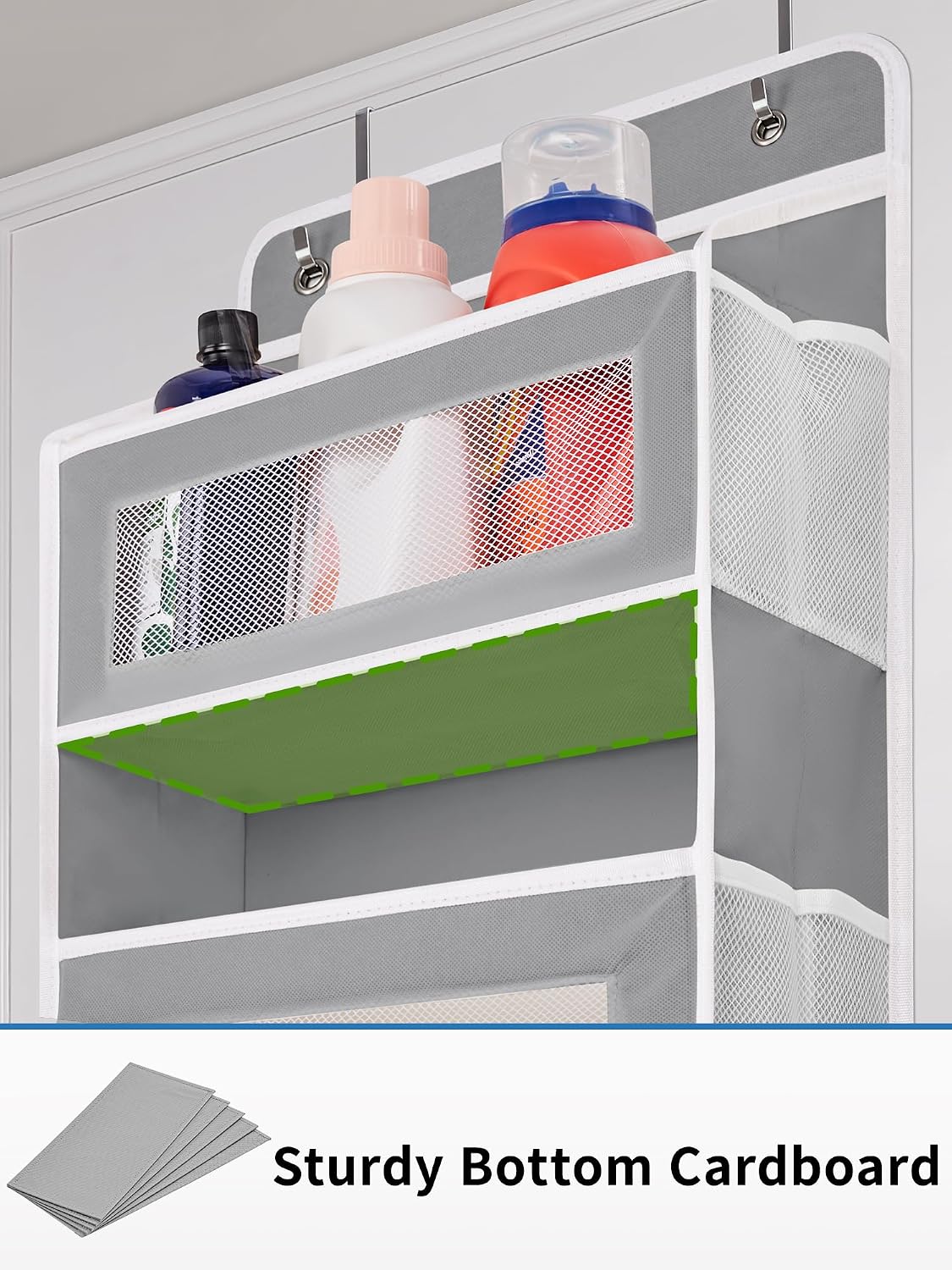 Over the Door Organizer for Bedroom, Pantry, Bathroom, 5 Shelf Grey | Anti-Tilt Design, 44 lb Load Capacity, Hanging Door Organizer with 5 Large Capacity Pockets, Behind Door Storage for Nursery