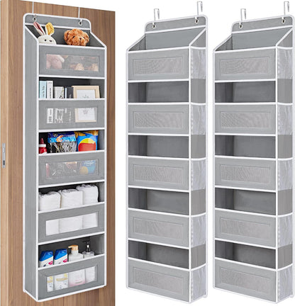 Over the Door Organizer for Bedroom, Pantry, Bathroom, 5 Shelf Grey | Anti-Tilt Design, 44 lb Load Capacity, Hanging Door Organizer with 5 Large Capacity Pockets, Behind Door Storage for Nursery