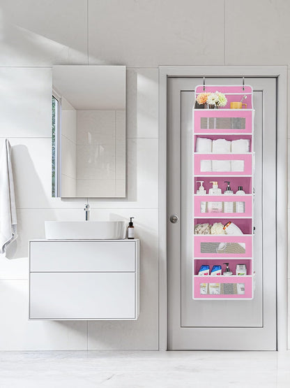 Over the Door Organizer for Bedroom, Pantry, Bathroom, 5 Shelf Grey | Anti-Tilt Design, 44 lb Load Capacity, Hanging Door Organizer with 5 Large Capacity Pockets, Behind Door Storage for Nursery