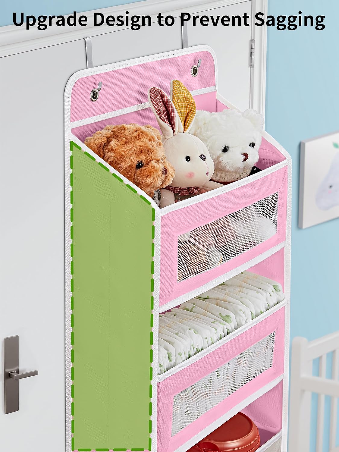 Over the Door Organizer for Bedroom, Pantry, Bathroom, 5 Shelf Grey | Anti-Tilt Design, 44 lb Load Capacity, Hanging Door Organizer with 5 Large Capacity Pockets, Behind Door Storage for Nursery