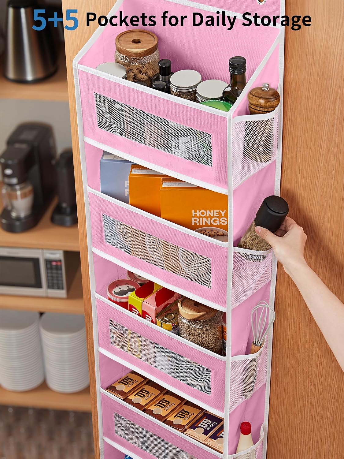 Over the Door Organizer for Bedroom, Pantry, Bathroom, 5 Shelf Grey | Anti-Tilt Design, 44 lb Load Capacity, Hanging Door Organizer with 5 Large Capacity Pockets, Behind Door Storage for Nursery