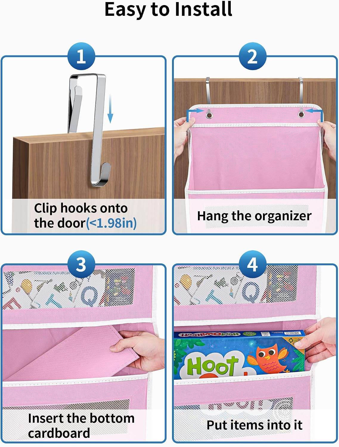 Over the Door Organizer for Bedroom, Pantry, Bathroom, 5 Shelf Grey | Anti-Tilt Design, 44 lb Load Capacity, Hanging Door Organizer with 5 Large Capacity Pockets, Behind Door Storage for Nursery