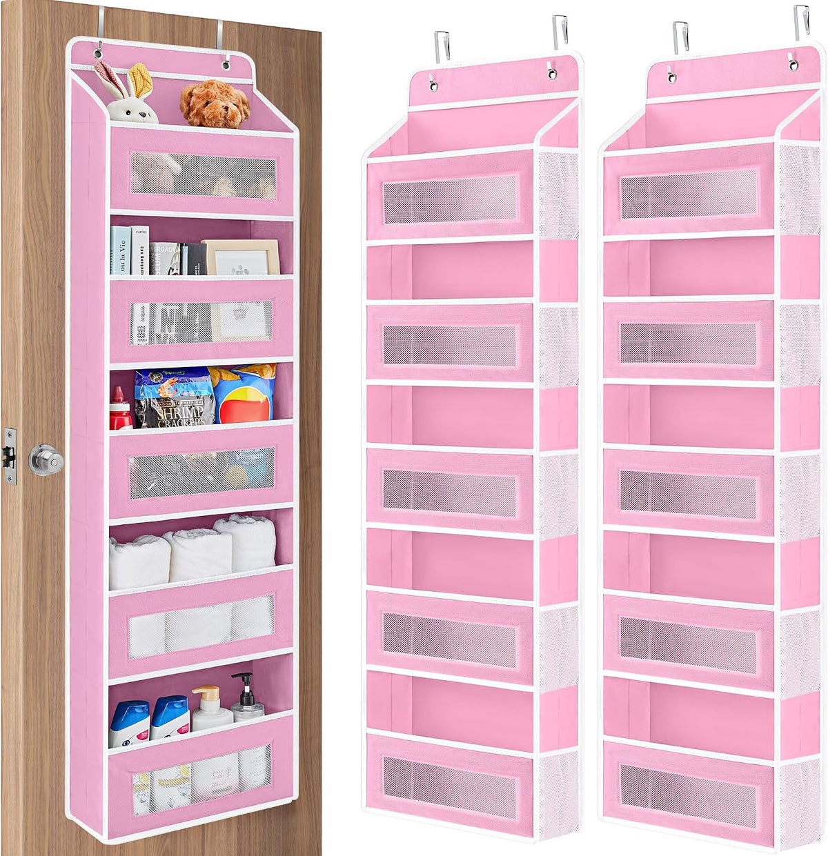 Over the Door Organizer for Bedroom, Pantry, Bathroom, 5 Shelf Grey | Anti-Tilt Design, 44 lb Load Capacity, Hanging Door Organizer with 5 Large Capacity Pockets, Behind Door Storage for Nursery