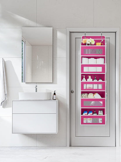 Over the Door Organizer for Bedroom, Pantry, Bathroom, 5 Shelf Grey | Anti-Tilt Design, 44 lb Load Capacity, Hanging Door Organizer with 5 Large Capacity Pockets, Behind Door Storage for Nursery