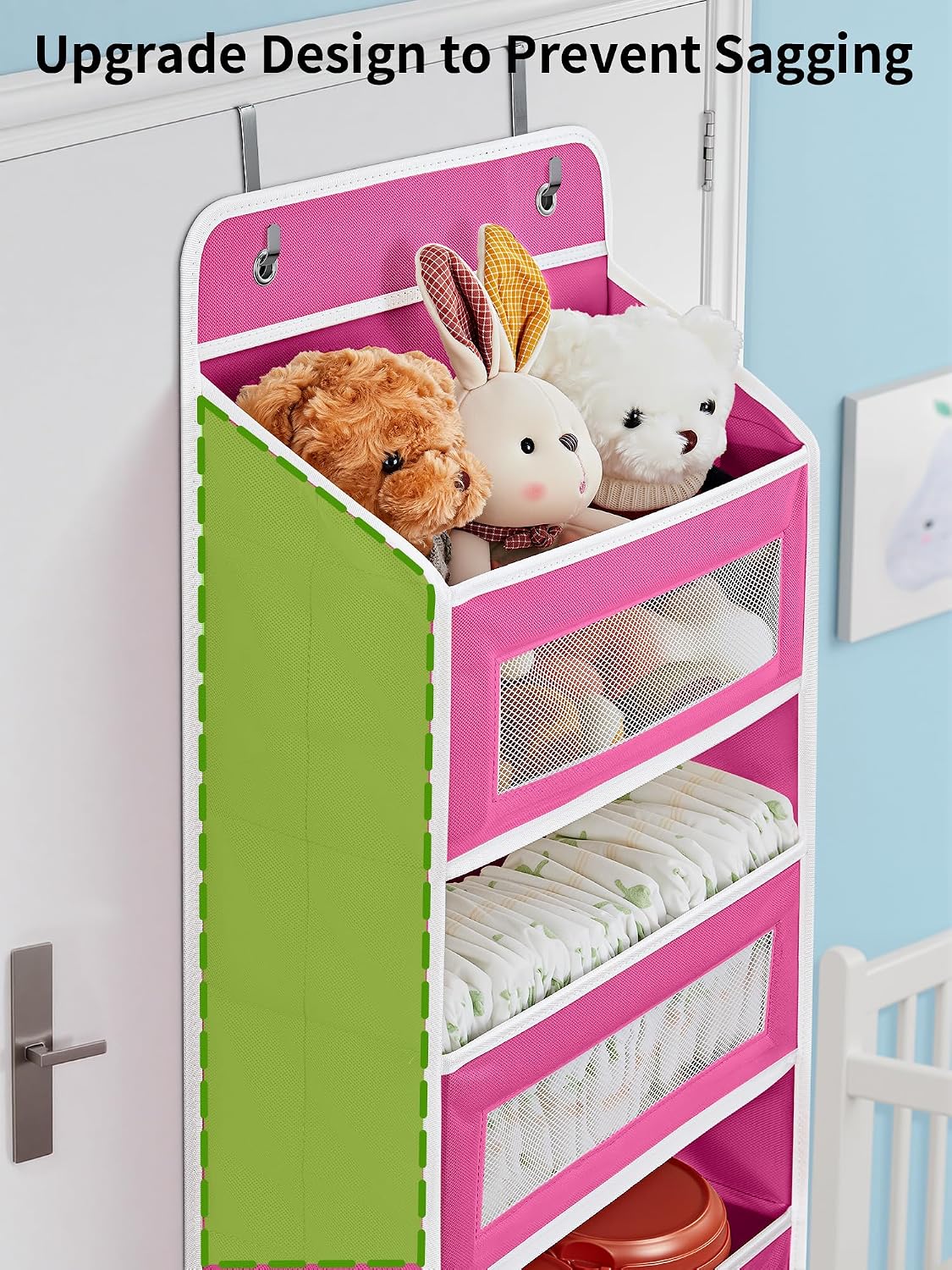 Over the Door Organizer for Bedroom, Pantry, Bathroom, 5 Shelf Grey | Anti-Tilt Design, 44 lb Load Capacity, Hanging Door Organizer with 5 Large Capacity Pockets, Behind Door Storage for Nursery