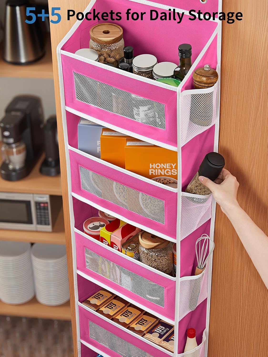 Over the Door Organizer for Bedroom, Pantry, Bathroom, 5 Shelf Grey | Anti-Tilt Design, 44 lb Load Capacity, Hanging Door Organizer with 5 Large Capacity Pockets, Behind Door Storage for Nursery
