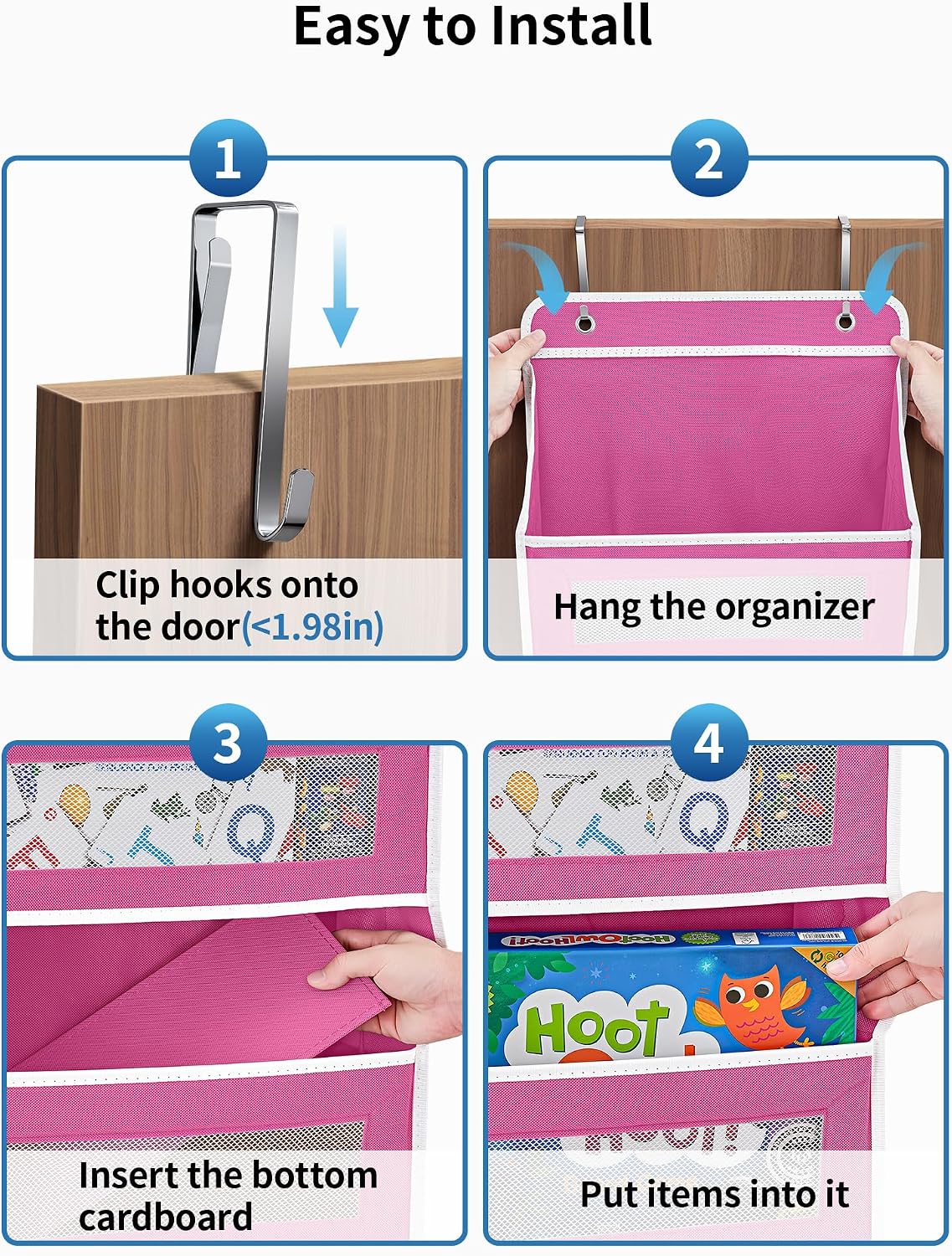 Over the Door Organizer for Bedroom, Pantry, Bathroom, 5 Shelf Grey | Anti-Tilt Design, 44 lb Load Capacity, Hanging Door Organizer with 5 Large Capacity Pockets, Behind Door Storage for Nursery