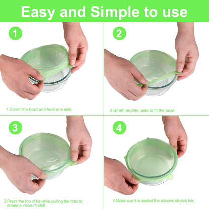 Silicone Stretch Lids for Food Storage in Fridge, 12 Pack Silicone Lids, Reusable Food Grade Silicone Bowl Covers for Cups, Bowls and Dish, 6 Sizes Round and Rectangle Shape