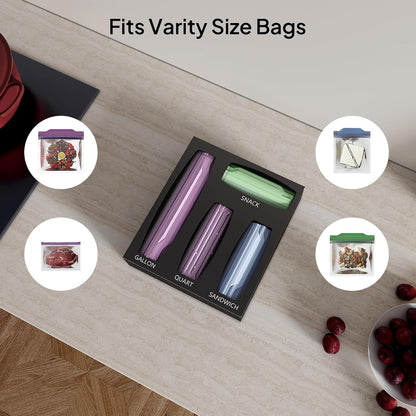 Acrylic Bags Storage Organizer - Baggie Bags Drawer Organizer & Plastic Food Storage Bags Holder - Compatible with Gallon, Quart, Sandwich, Snap, Freezer, Slider Bags (Clear)