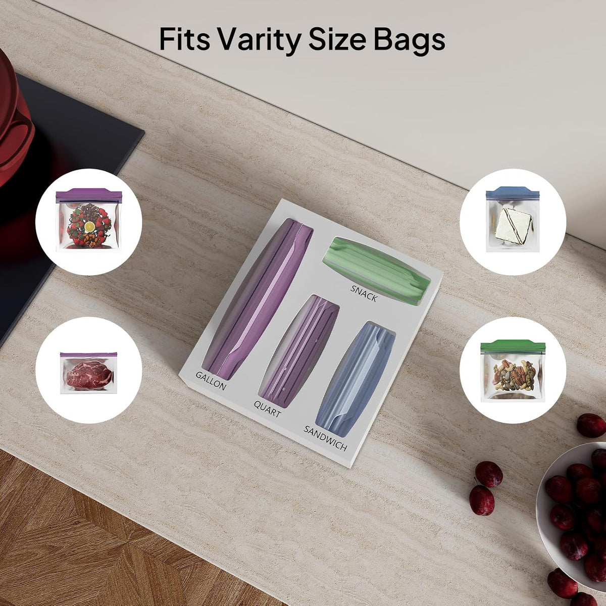 Acrylic Bags Storage Organizer - Baggie Bags Drawer Organizer & Plastic Food Storage Bags Holder - Compatible with Gallon, Quart, Sandwich, Snap, Freezer, Slider Bags (Clear)