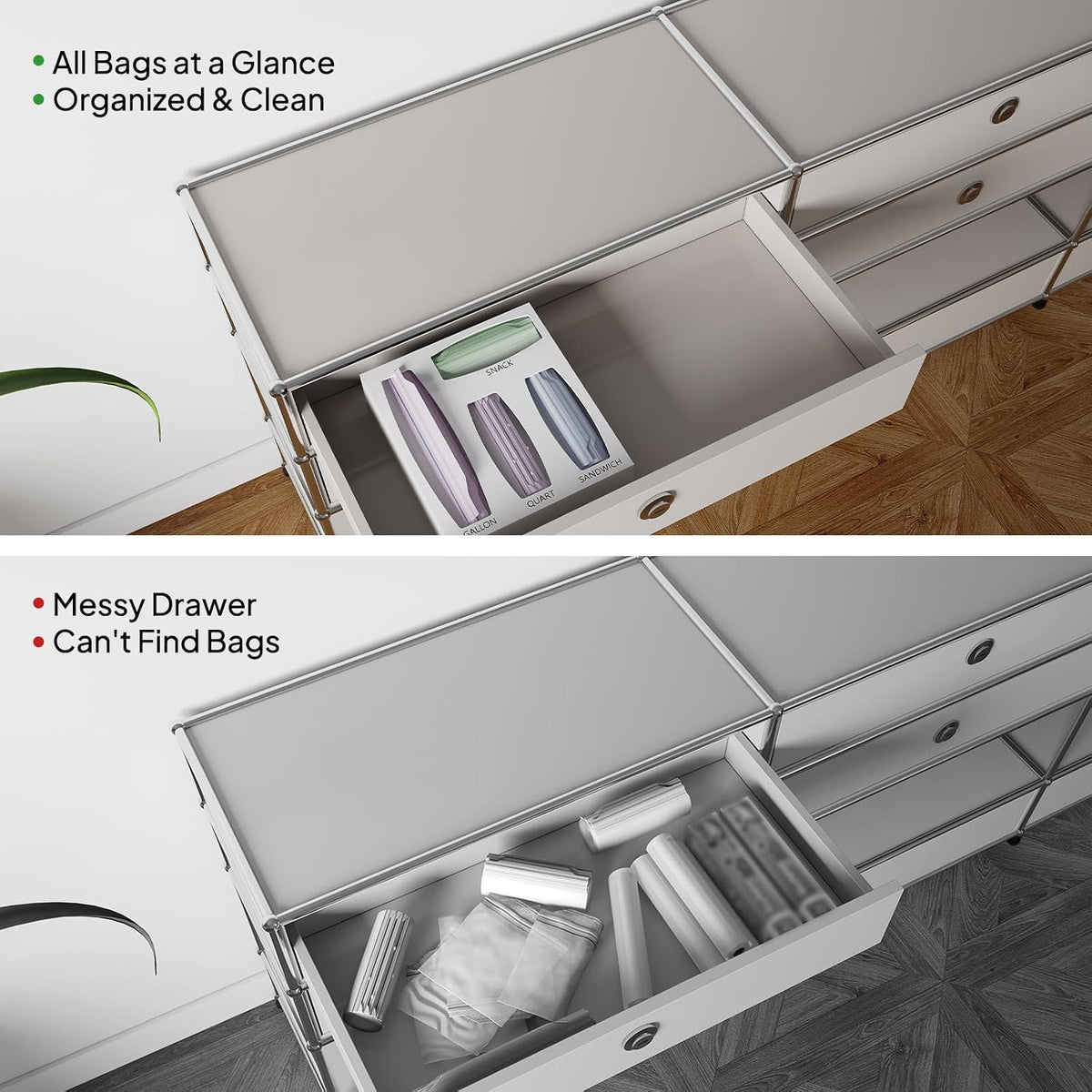 Acrylic Bags Storage Organizer - Baggie Bags Drawer Organizer & Plastic Food Storage Bags Holder - Compatible with Gallon, Quart, Sandwich, Snap, Freezer, Slider Bags (Clear)