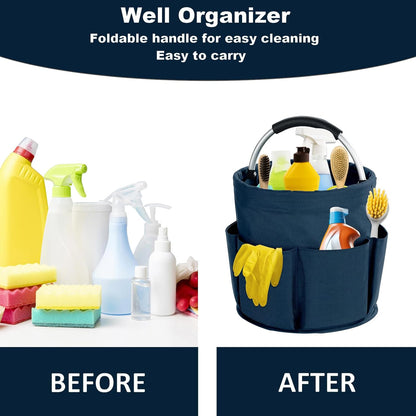 17L Cleaning Caddy with Handle, Cleaning Supplies Organizer, Foldable Storage Basket, Cleaning Supply Caddy, Portable Multi Cleaning Bucket Bag for Home, Garden (Black)