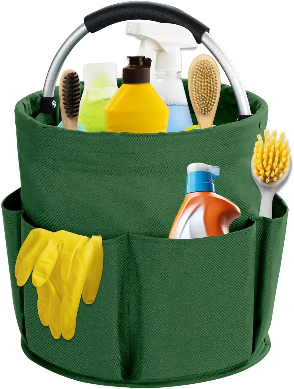 17L Cleaning Caddy with Handle, Cleaning Supplies Organizer, Foldable Storage Basket, Cleaning Supply Caddy, Portable Multi Cleaning Bucket Bag for Home, Garden (Black)