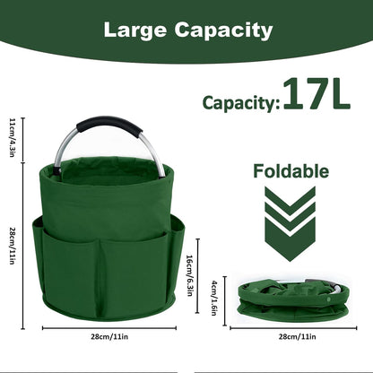 17L Cleaning Caddy with Handle, Cleaning Supplies Organizer, Foldable Storage Basket, Cleaning Supply Caddy, Portable Multi Cleaning Bucket Bag for Home, Garden (Black)