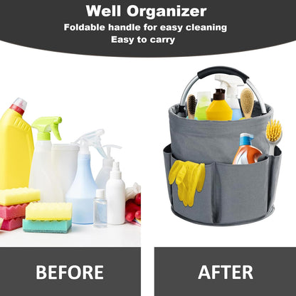 17L Cleaning Caddy with Handle, Cleaning Supplies Organizer, Foldable Storage Basket, Cleaning Supply Caddy, Portable Multi Cleaning Bucket Bag for Home, Garden (Black)