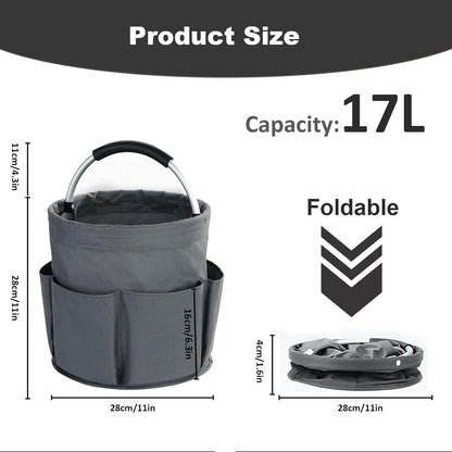 17L Cleaning Caddy with Handle, Cleaning Supplies Organizer, Foldable Storage Basket, Cleaning Supply Caddy, Portable Multi Cleaning Bucket Bag for Home, Garden (Black)