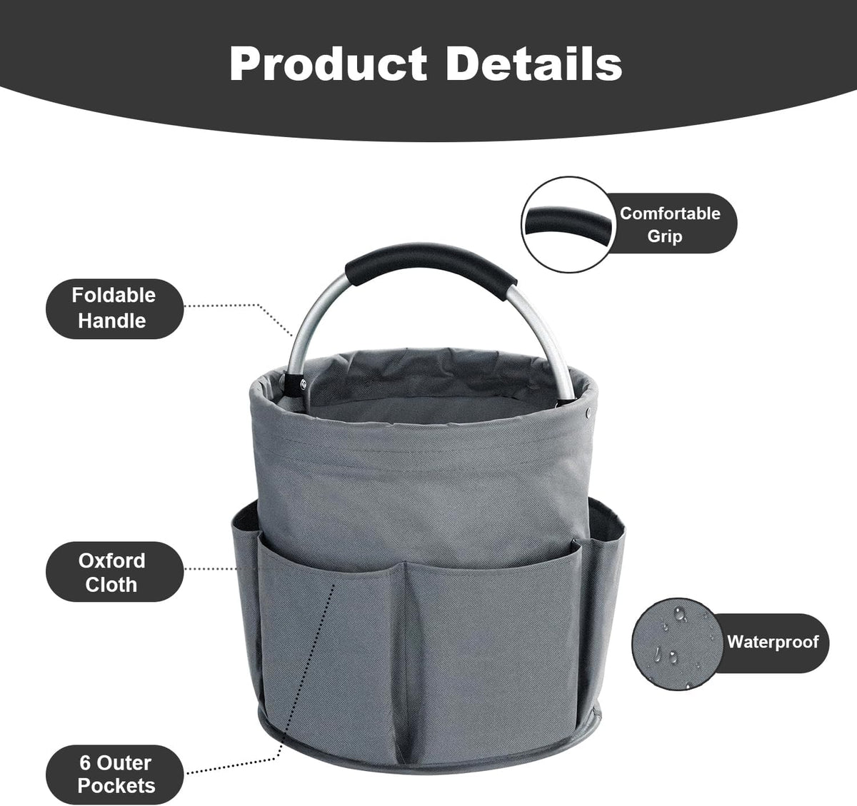 17L Cleaning Caddy with Handle, Cleaning Supplies Organizer, Foldable Storage Basket, Cleaning Supply Caddy, Portable Multi Cleaning Bucket Bag for Home, Garden (Black)