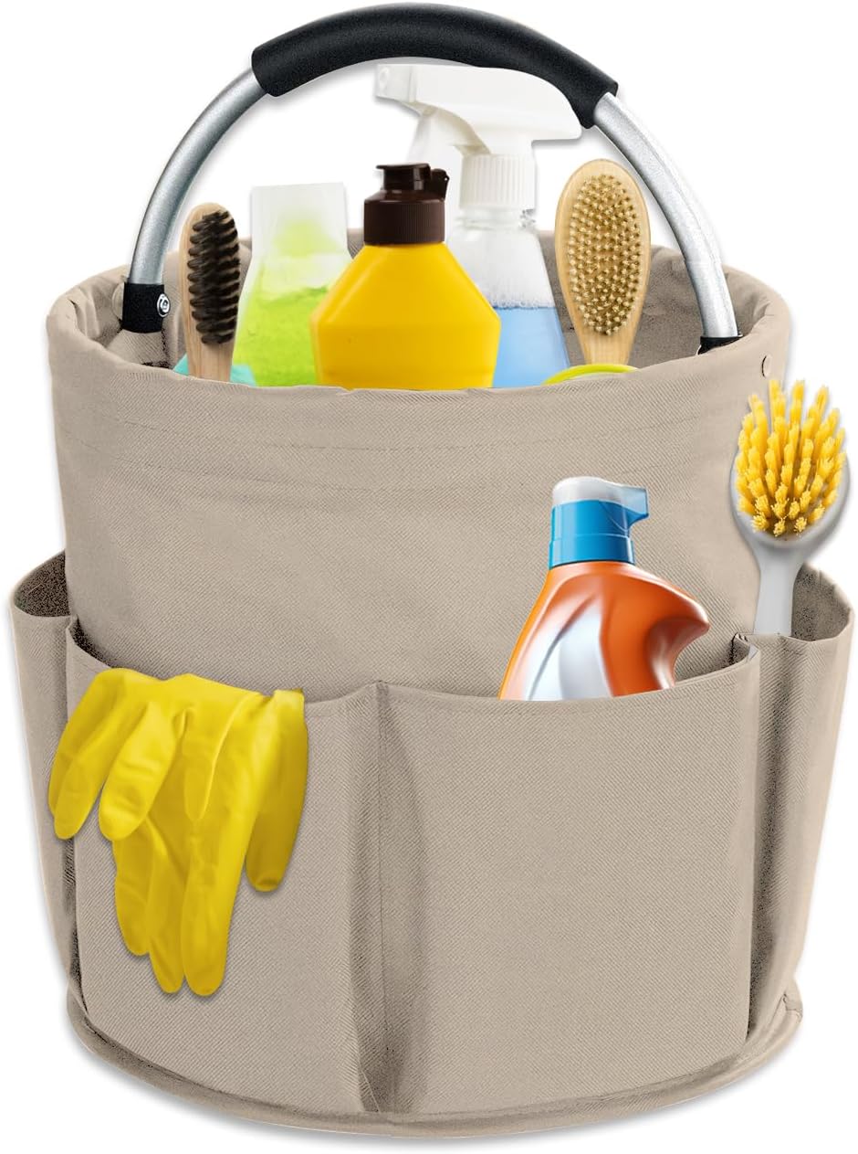 17L Cleaning Caddy with Handle, Cleaning Supplies Organizer, Foldable Storage Basket, Cleaning Supply Caddy, Portable Multi Cleaning Bucket Bag for Home, Garden (Black)